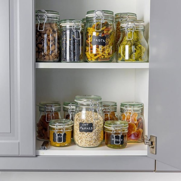 Sæt med 6 CREATIVE HOME lufttætte glaskrukker - 1L - Inkluderer etiketter og kridt Transparent
