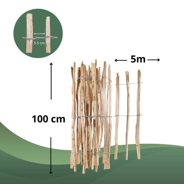 Trädgårdsstängsel - CREATIVE HOME - Hasselträ - Höjd 100 cm - Längd 5 m - Avstånd 3-5 cm Brun / Beige
