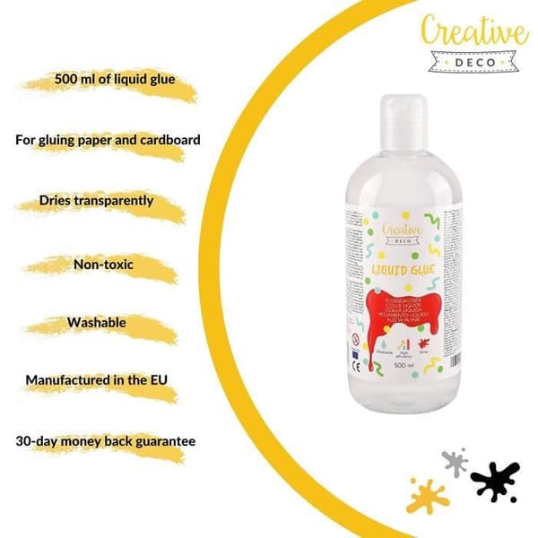 Flydende lim til slim - Creative Deco - 500 ml - Til glas, stof, pap, træ, papir Klar