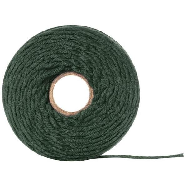 Dybgrønt Macramé-reb - 3 mm x 200 m - Tråd af bomuld og polyester - (+/-) 0,5 mm tykkelse - Naturlig ledningsgarn