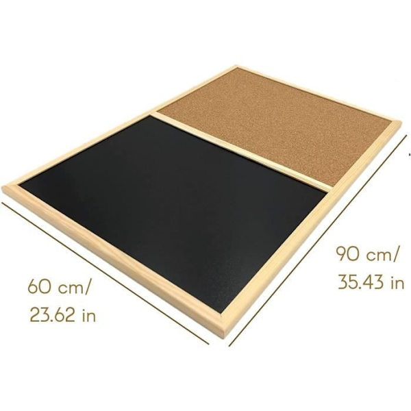 Magnetisk korkplade - 90 x 60 cm - og sort skiferkridt - Fyrretræ - Panel til kontor