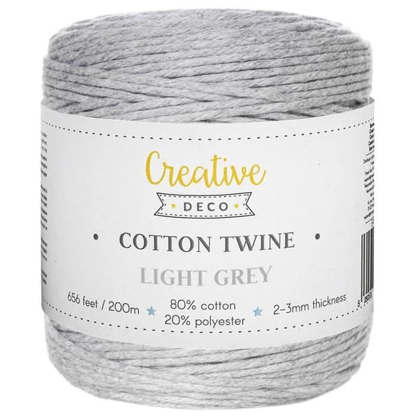Corde Macramé - Creative Deco - 3mm x 200m - Ljusgrå - Bomull och Polyester - Tjocklek 0.5mm Ljusgrått