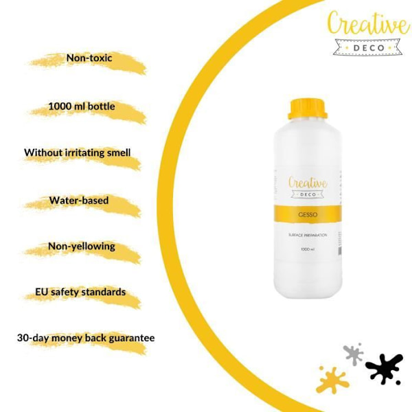Creative Deco White Akryyli Gesso -lisäaine | 1L | Aluskate | Akryylimaalin pohjamaalin ja nesteen valmistelu Vit