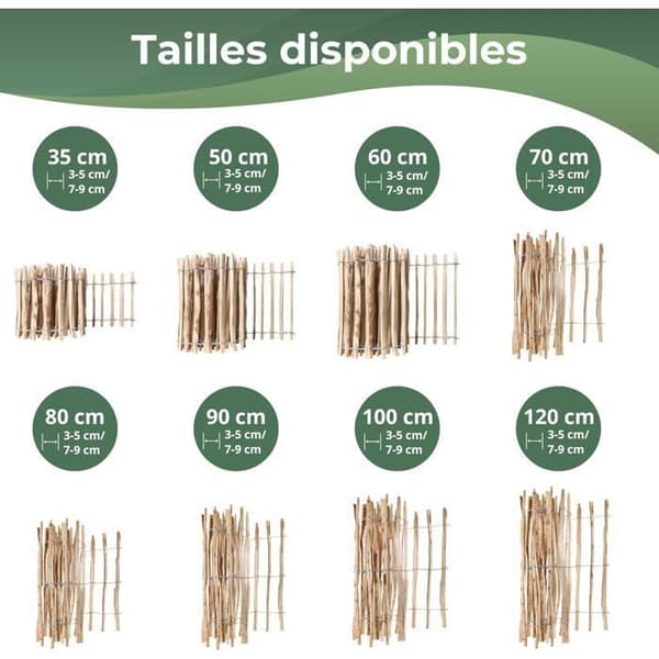 Trädgårdsstängsel - CREATIVE HOME - Hasselträ - Höjd 100 cm - Längd 5 m - Avstånd 3-5 cm Brun / Beige