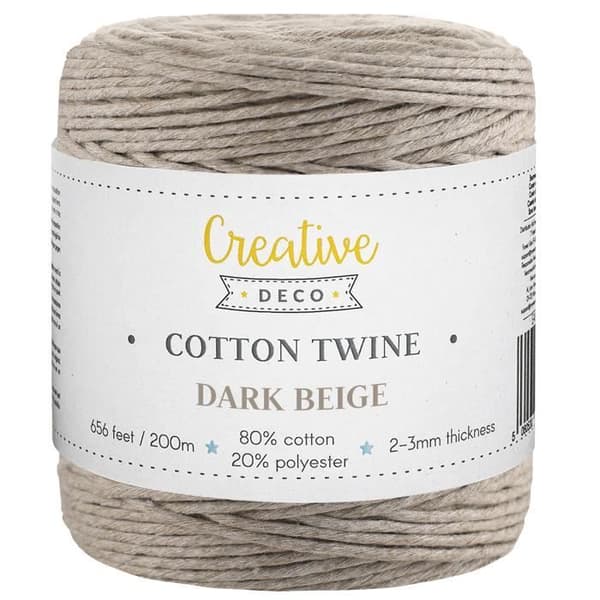 Corde Macramé - Creative Deco - Beige Mörk - 3mm x 200m - Bomull och Polyester - Tjocklek 0.5mm Mörk beige