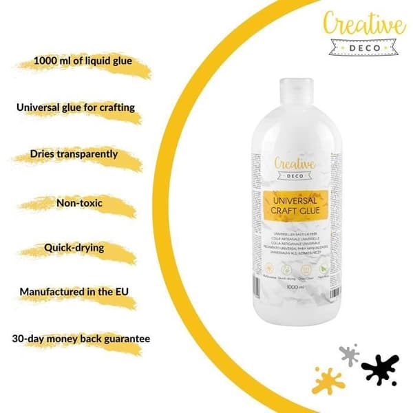 PVA Klæbemiddel - Creative Deco - 1L - Universel Non-Toksisk - Tørring Transparent - Multi-Brug Vit