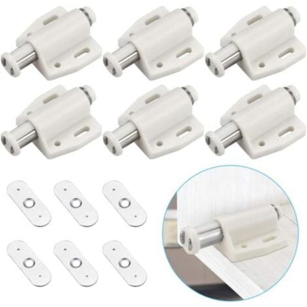 6 st Magnetisk Dörröppnare Magnetisk Snäppare Möbel Fjäder Snäppare Magnetlås Tryck för att Öppna Magnet Tryck Snäppare för Skåpdörrar, Bokhyllor,