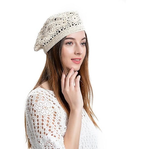 XJ-Dam Sommar Stickad Basker Handgjord Virkad Utskuren Lätt Slouchy Hatt