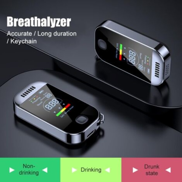 Alkoholtester med farge LED digital skjerm og USB-lading for personlig bruk Halvleder sensor med alarm Svart
