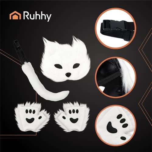 Cat Mask with Paws and Adjustable Tail – 4 Pieces Vit white