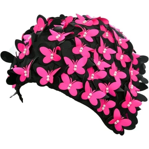 Vintage Badehette, Blomstermønster, Retro Stil, Rød Rose