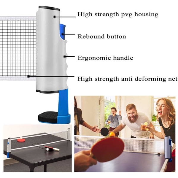 XJ-Utfellbart Pingisnett, Bærbart Bordtennisnettstativ, Perfekt for Pingisbord, Skrivebord, Spisebord, Justerbar Lengde 190CM