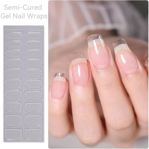 XJ-Semi-härdade gelnagelstickers, 20 nageldekaler, självhäftande nageldekaler, gelnagelstickers UV/LED-lampa