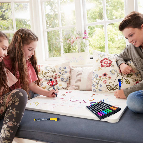 12 Magnetiske Whiteboardtusser og Viskelæder Sæt - Farvede Whiteboardmarkører Viskelæder - Tørresletbare Markører - Tynde Whiteboardtusser Børn Viskelæder M...