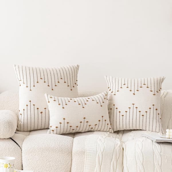 Pudebetræk, Tekstureret Bomuld-Polyester, Usynlig Lynlås, Bondegårdssofa Indretning, Beige Og Brun, 18x18 Tommer, Sæt Af 2