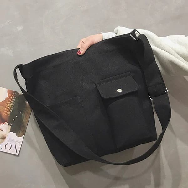 Dametaske Kvinde Tote Canvas Håndtasker Skuldertaske SORT sort
