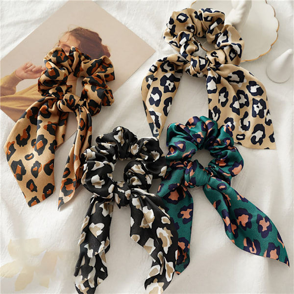 XJ-Scrunchies, Leopardmönstrade Hårband, Hästsvanshållare i Chiffong