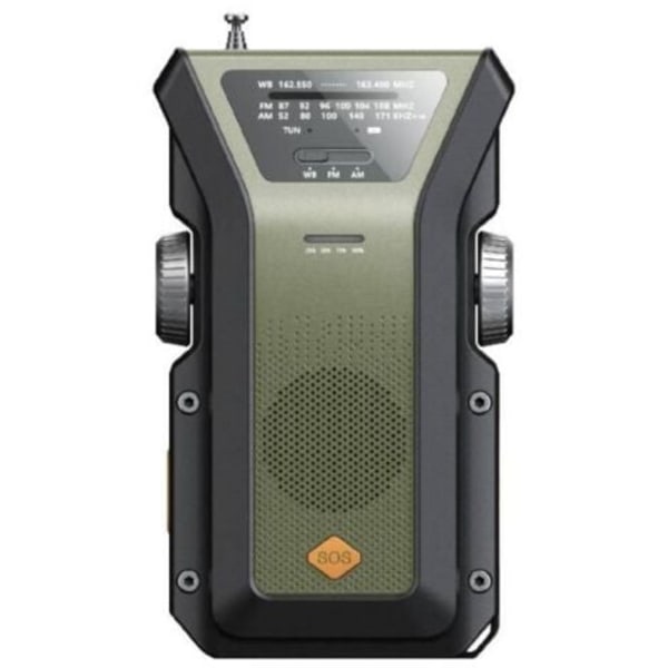 Nødradio, bærbar værrradio AM/FM/WB (NOAA), 4000 mAh, Type-C/solcelle/håndsveiv, 3 lademoduser, SOS-alarm