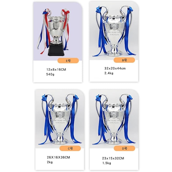 XJ-Guldpokal Trofæ Pris for Sportsturneringer, UEFA Champions League Trofæ Resin Håndværk, Real Madrid Store Ører Europacup Krone 15cm