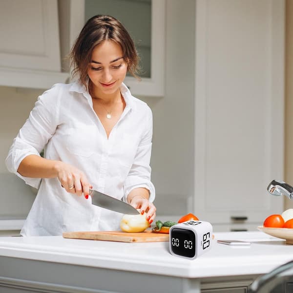 Pomodoro-timer, roterende kube-nedtellingstimer med USB-C oppladbart batteri og magnetisk base for studier, kjøkken, kontor, hvit