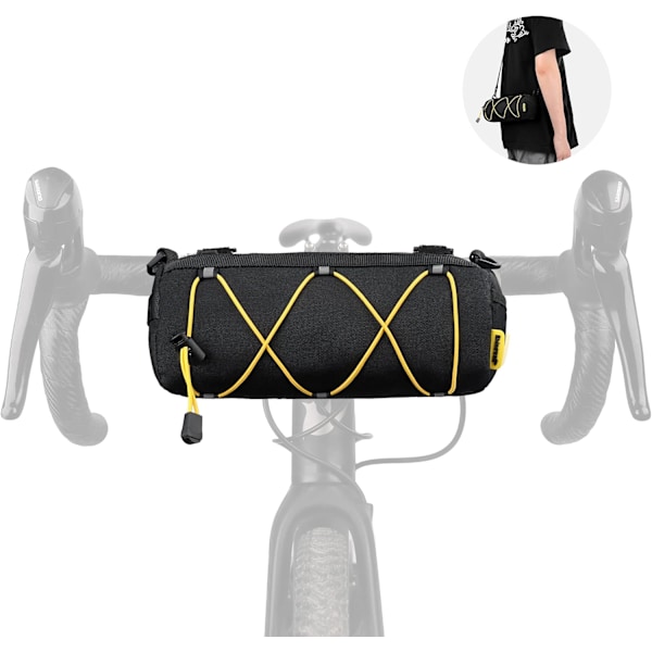 XJ-Cykelstyrtaske Cykelfronttaske Skuldertaske Opbevaringstaske med Skulderrem til Racercykel Mountainbike Cykling Rejser (Sort+Gul)