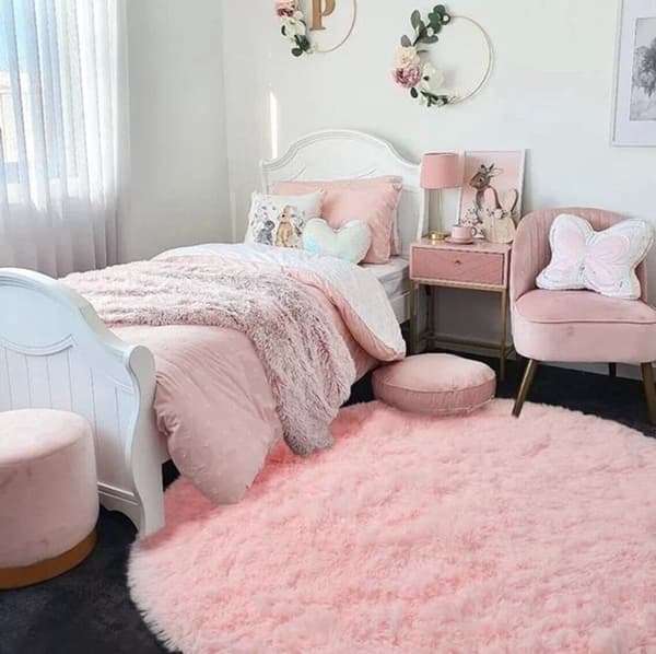 Rundt teppe, myk, luftig 4 cm lugg med gummibakside, for barnerom og lekerom, grå, 1,2 x 1,2 m
