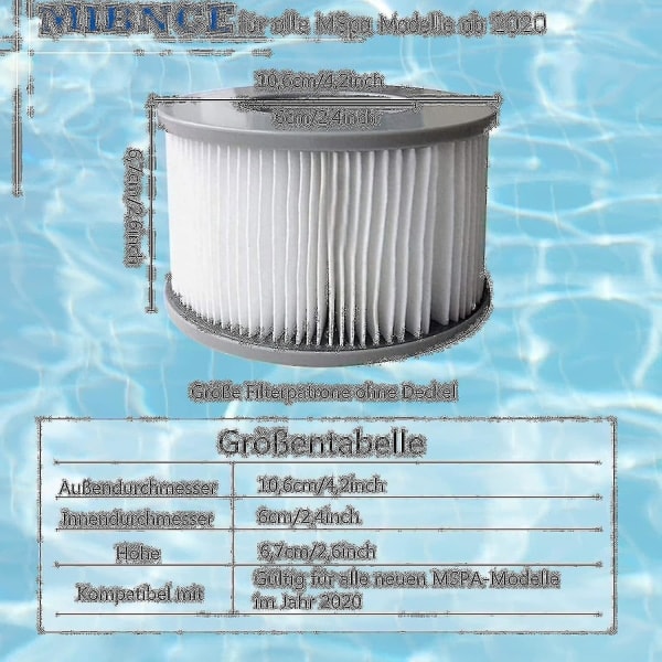 8-pak Erstatningsfilterpatroner til Mspa Oppustelige Pool, Ruikalucky Jacuzzi