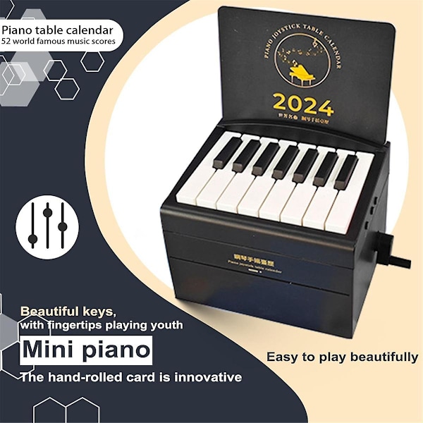 XJ-Spelbart Piano Skrivbordskalender För 2024, Timer Kalender För 2024, 3d Anteckningsblock Kalender, 52 Världsberömda