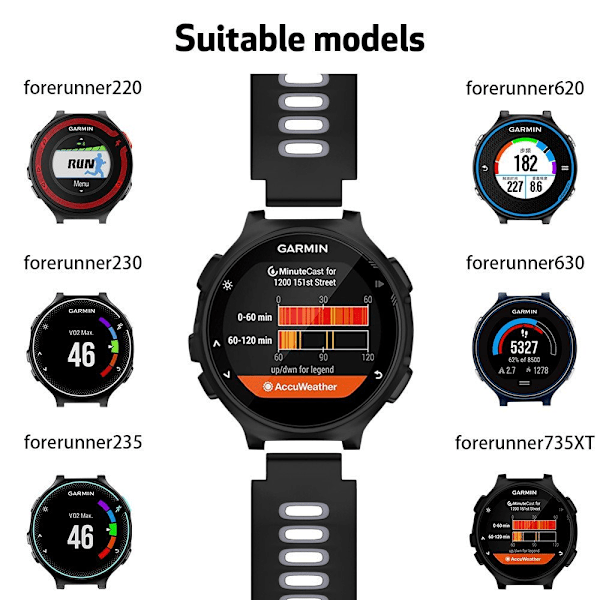 XJ-INF Garmin Forerunner 220/230/235/620/630/735XT armbånd Svart/Grå