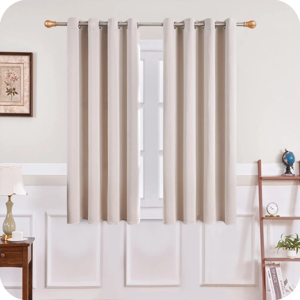 Short Beige Blackout Curtains for Small Windows, 2 Panels