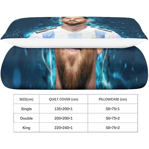 2-delt Messi Dynesett 3D Sengetøy Lionel Dyne Ultra Myk Mikrofiber Med Glidelås Putetrekk Enkelt-WELLNGS Single135x200cm