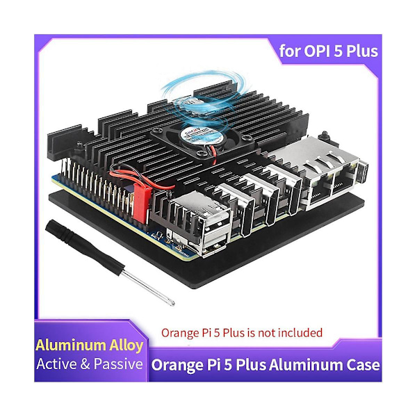 XJ-For Orange Pi 5 Plus Aluminiumfodral Aktiv Passiv Metallkylning Radiator Med Kylfläkt Kylflänsar