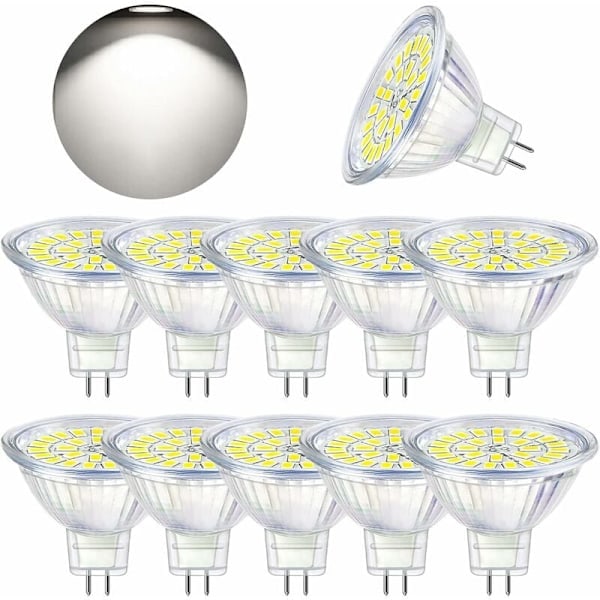 GU5.3 LED-pære, kaldhvit 6000K, MR16 LED AC DC12V 3W tilsvarende 30W halogen, ikke-dimbar LED-spotlight, 10-pakning [Energiklasse F]