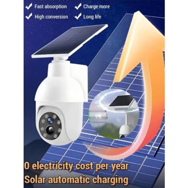 Ultra Bright 360 Graders Solar Floodlight, Virtuell CCTV-kamera, Utomhus Rörelsesensor, IP66 Vattentät Floodlight, Trådlös Falsk PTZ Dome-kamera för P