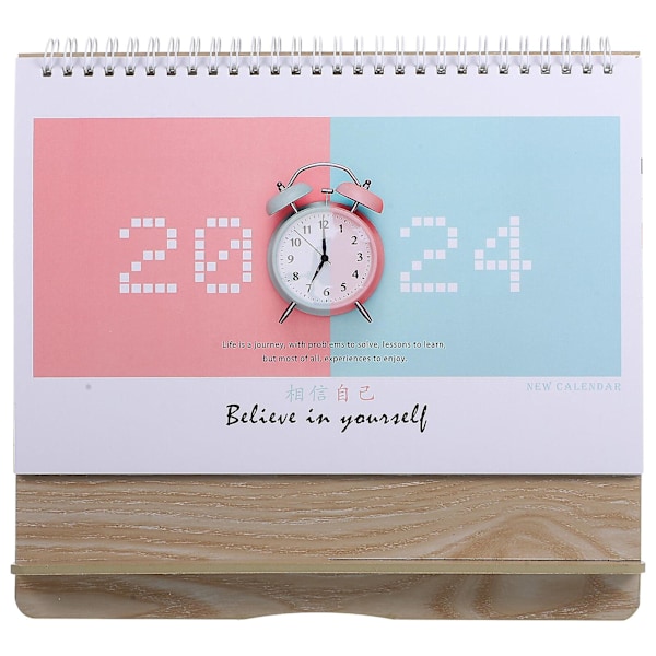 XJ Stående Träkalender för Skrivbord 2024 - Kalender för Kontor och Hem
