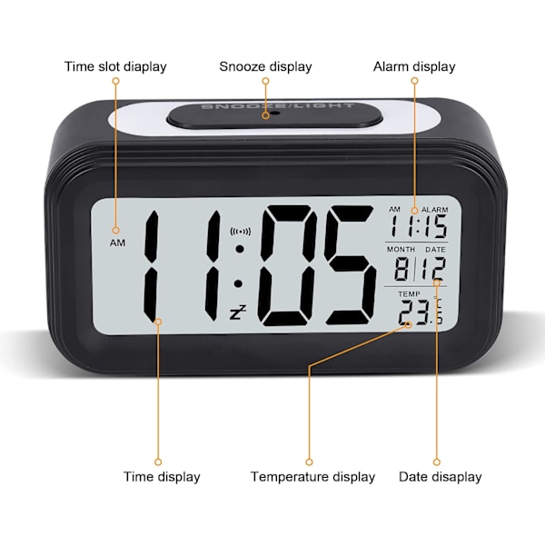 XJ-Vækkeur 4,3\" LED-display, digitalt vækkeur med batteridrift, snooze, let at bruge