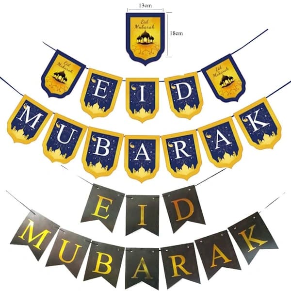 Eid Mubarak Banner Flagg Ramadan Kareem Måne Stjerne
