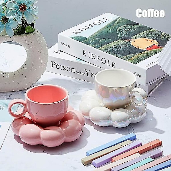 XJ-2 stykker keramiske skymugger med sød kop og solsikkeunderkop 7oz Sød keramisk kaffekop med underkopssæt til kontor, hjem, kaffe