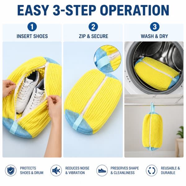 2-pack gula chenille skotvättmaskinspåsar, vadderade blixtlåsförsedda sneaker-tvättpåsar med fluffigt mikrofiberfoder för träningsskor yellow