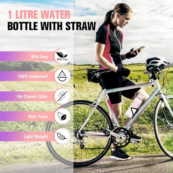 Water bottle with straw, 1L
