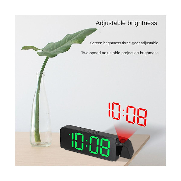 180 Graders Rotationsprojektion 12/24h LED Digitalt Ur USB Opladning Loftprojektor (rød)