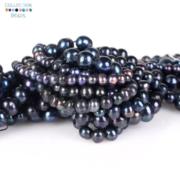 Naturliga Svarta Sötvattenspärlor Högkvalitativ Färgning Nästan Rund Form Hål För Smyckestillverkning DIY Halsband Armband