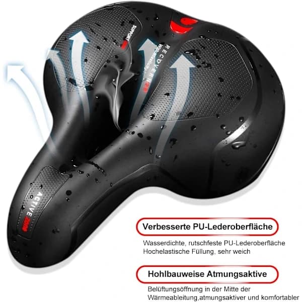 Ergonominen pyörän satula geelipehmusteella ja kaksoisjousilla
