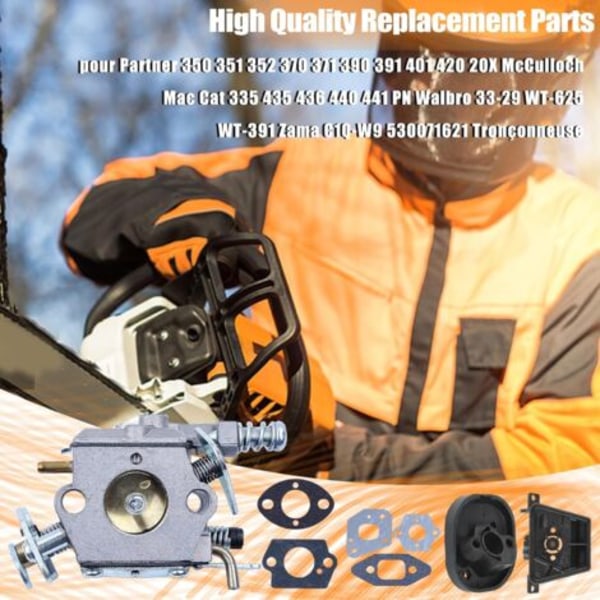 Förgasare för Partner 350 351 352 370 371 390 391 401 420 20X McCulloch Mac Cat 335 435 436 440 441 PN Walbro 33-29 WT-625 WT-391 Zama C1Q-W9 Kedjor