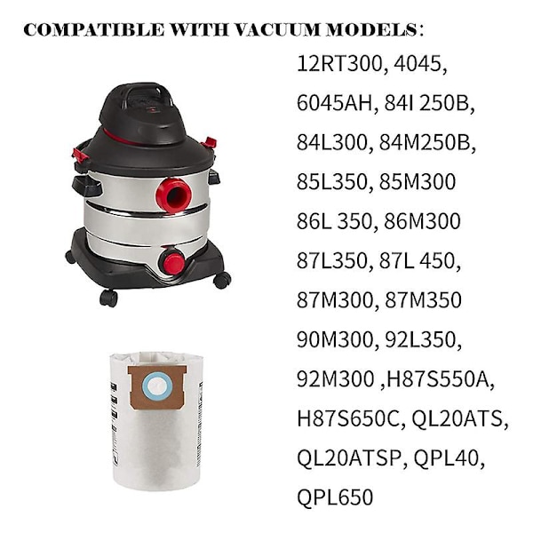 5 kpl Vaihto Märkä/kuiva imurin pölypussit Shop-vac 5-8 gallonan imureille 9066100 90661 906-6