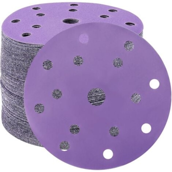 Slibeskiver 150mm Korn 800 Sandpapir Slibeskiver 50 Stykker 15 Huller Slibeskiver til Excentersliber (Lilla)