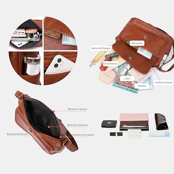 XJ-Dame Crossbody Tasker, PU Læder Messenger Taske med Justerbar Rem, Vandtæt Håndtaske til Rejser, Shopping, Arbejde, Daglig Br
