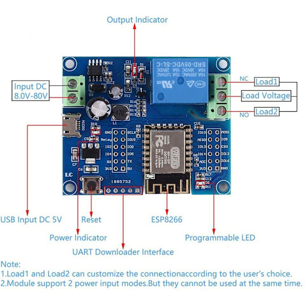 XJ-3x Wifi Relä Kontrollmodul, DC 5V 8V-80V Esp8266 Trådlös Kontrollmodul Esp-12f För Iot Sm