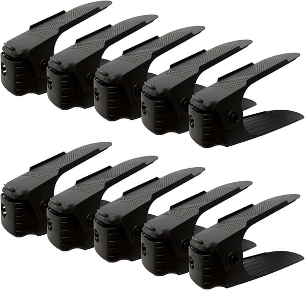Shoe Rack 10-pack Space-Saving Adjustable Shoe Storage Organizer with 3-Tier Height, Non-Slip Shelf Holder, Plastic Black