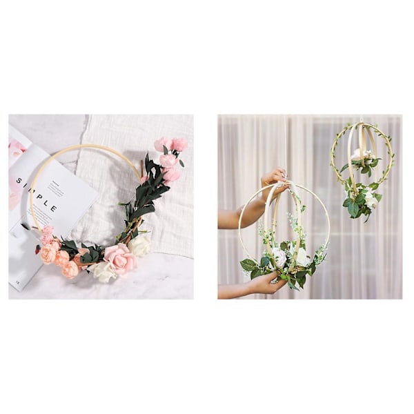 2x Drömfångare Bamburingar, Träcirkel Rund Fångare DIY Ring för Blomsterkrans Hus Trädgård Växt Dek